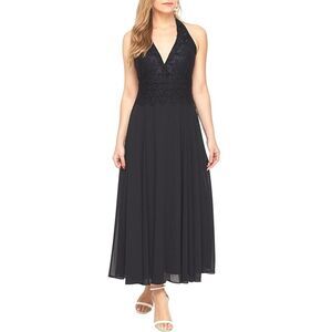 Scott McClintock Black lace Halter Formal Sleeveless Halter Dress Womens M